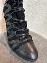 Black Lace-Up Block Heel Boots – Strappy Suede & Leather Look, Statement Ankle Boots