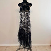 Angelucci Design Sequin Maxi Dress, Black Silver Mermaid Hem, Spaghetti Strap Evening Gown