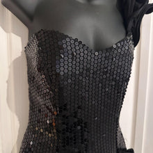 Vintage Nadine Black Sequin One Shoulder Gown | Asymmetrical Taffeta Bow Formal Dress ￼