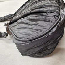 Vintage Charcoal Grey Satin Ruched Evening Bag, Kiss Lock Frame Purse, Y2K Formal Mini Handbag