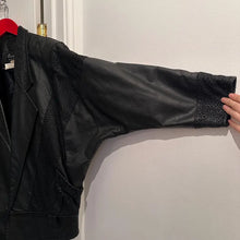 Vintage  Australian Designer Leather Jacket, Size 8, 1980s Black Dolman Sleeve Moto Jacket, Textured Panels No Belt