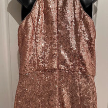Bariano Rose Gold Sequin Halter Maxi Dress – Y2K Glam Open Back Formal Gown
