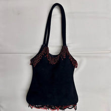 Vintage Suede Leather Beaded Fringe Shoulder Bag – Handmade in Indonesia