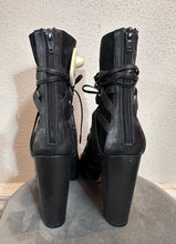 Black Lace-Up Block Heel Boots – Strappy Suede & Leather Look, Statement Ankle Boots