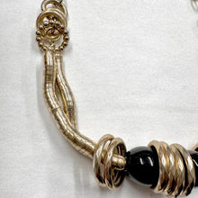 Vintage Gold Statement Necklace – Articulated Tube Segments with Black Glass Bead Centre