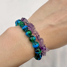 Vintage Amethyst & Green Glass Stretch Bracelet Set | Natural Crystal Chip Bracelet Duo | Boho Gemstone Stack Bracelets | Y2K Beaded Jewelry