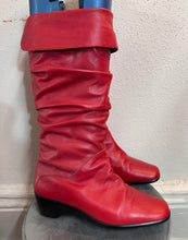 Vintage 80s Red Leather Slouch Mid-Calf Boots