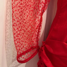 Vintage 1980s Red Mermaid Gown | Sheer Lace Sleeves, Ruched Formal Dress
