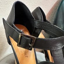 Black Leather Platform Heels Size AU 10 | Strappy Minimal Sandals Chunky Heel