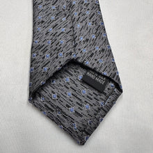 Vintage Black & Silver Silk Necktie with Blue Geometric Pattern Retro Tie