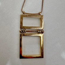 Vintage Gold Locket Necklace / Geometric Pendant Necklace / Minimal Frame Necklace / Long Chain Necklace / Retro Jewelry