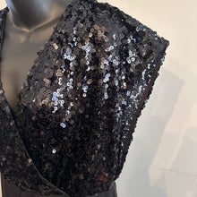 Boohoo Occasion Black Sequin Jumpsuit, V-Neck Wide Leg Evening Wear (UK 14)
