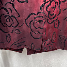 Vintage Burgundy Burnout Velvet Rose Jacket | Sheer Floral Open Front Jacket | Romantic 90s Lightweight Jacket | Women’s EU 40