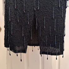 Vintage 80s/90s La Bam Collection Black Silk Beaded Tassel Cocktail Dress - Medium
