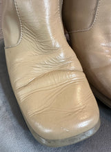 Vintage 90s Beige Leather Ankle Boots – Wooden Block Heel