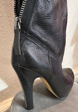 Black Leather High-Heel Zip-Detail Boots