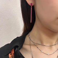 Vintage Deep Pink Rhinestone Line Drop Earrings