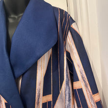 Vintage Abstract Print Oversized Coat | Navy Geometric Statement Jacket | Double Breasted Lightweight Coat | Retro Art Deco Style