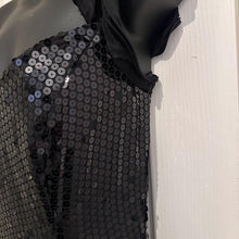 Vintage Nadine Black Sequin One Shoulder Gown | Asymmetrical Taffeta Bow Formal Dress ￼
