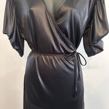 Liza Emanuele Black Wrap Dress, Satin-Like Finish, Batwing Sleeves, Asymmetric Hem (AUS 14)