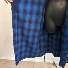 Vintage Blue Plaid Wool Wrap Coat | 100% Pure Wool, Oversized Belted Jacket