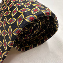 Vintage Beaufort 100% Silk Tie Black Gold Red Geometric Diamond Pattern Made in Italy