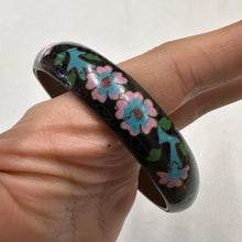 Vintage Cloisonné Floral Bangle | Black Enamel Bracelet | Pink Flower Bracelet | Asian Inspired Vintage Jewelry