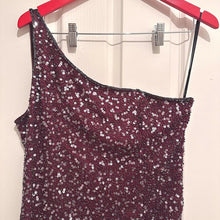 Burgundy Sequin Maxi Dress with High Slit, Mr K Vintage l Silk Evening Gown, Size 12 One Shoulder Dress