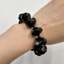 Vintage Faceted Black Acrylic Bead Stretch Bracelet | Chunky Geometric Statement Bracelet | Bold Y2K Jewelry