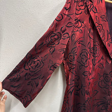 Vintage Burgundy Burnout Velvet Rose Jacket | Sheer Floral Open Front Jacket | Romantic 90s Lightweight Jacket | Women’s EU 40