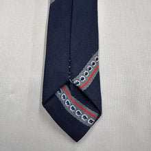 Vintage Navy Blue Necktie with Red & Grey Geometric Stripes Retro 80s 90s Tie