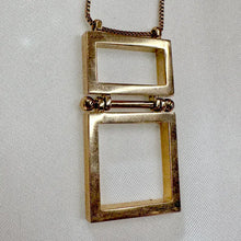 Vintage Gold Locket Necklace / Geometric Pendant Necklace / Minimal Frame Necklace / Long Chain Necklace / Retro Jewelry