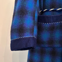 Vintage Blue Plaid Wool Wrap Coat | 100% Pure Wool, Oversized Belted Jacket