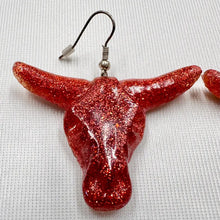 Vintage Red Glitter Longhorn Skull Drop Earrings | Western Cowgirl Resin Statement Earrings