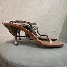 Vintage Italian Leather Rhinestone T-Strap Heels – Safari Club Positano Sandals (EU 38)