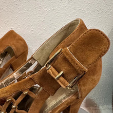 Vintage Brown Suede Open Toe Platform Heels – Lace-Up Stiletto Pumps (US 10)