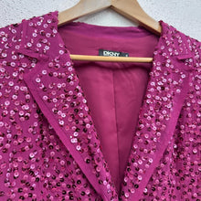 DKNY Silk Sequin Blazer | Magenta Evening Jacket | Donna Karan Party Wear Size 10