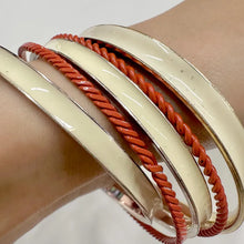 Vintage Orange & Ivory Enamel Bangle Set | 5 Stackable Bangles | Retro Layering Bracelets | Boho Statement Jewelry