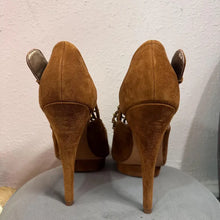 Vintage Brown Suede Open Toe Platform Heels – Lace-Up Stiletto Pumps (US 10)