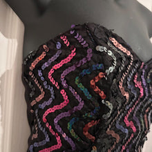 Vintage Jessica McClintock Sequin Strapless Maxi Dress – Rainbow Zigzag Evening Gown