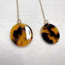 Tortoiseshell Style Drop Earrings – Long Gold Dangle Earrings with Resin Disc