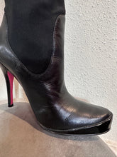 Black Stretch Panel High Heel Boots – Pointed Toe, Sleek Leather Look, Platform Stiletto Boots