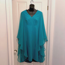 Vintage 70s H&T Creation Teal Cape Dress Size SSW / S | Rare Sheer Chiffon Tiered Overlay Cocktail Dress | Retro V-Neck Avant Garde Dress