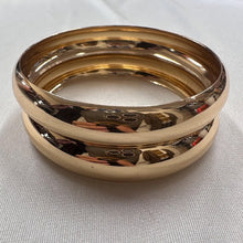 Vintage Gold Tone Bangle Set / Minimalist Stack Bracelets / Retro Chunky Bangles Set of 2