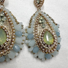 Vintage Pastel Beaded Statement Drop Earrings – Gold Filigree & Crystal Teardrop