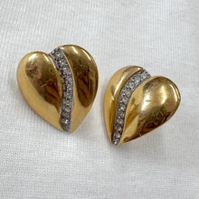 Vintage Gold Tone Heart Stud Earrings – Rhinestone Accent Statement