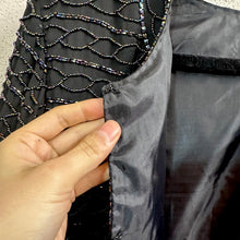 Vintage Black Beaded Jacket | Iridescent Sheer Evening Cardigan, Art Deco Style