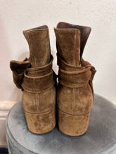 Vintage Tan Suede Ankle Boots – Boho Block Heel Style