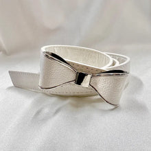 White Bow Belt / Vintage Inspired Faux Leather Ribbon Belt / Coquette Statement Waist Belt / Silver Tone Detail