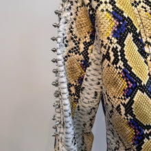 Y2K Snake Print Faux Leather Biker Jacket, Studded Spiked Jacket, Statement Moto Jacket, Rock Glam Jacket, Edgy Cropped Jacket